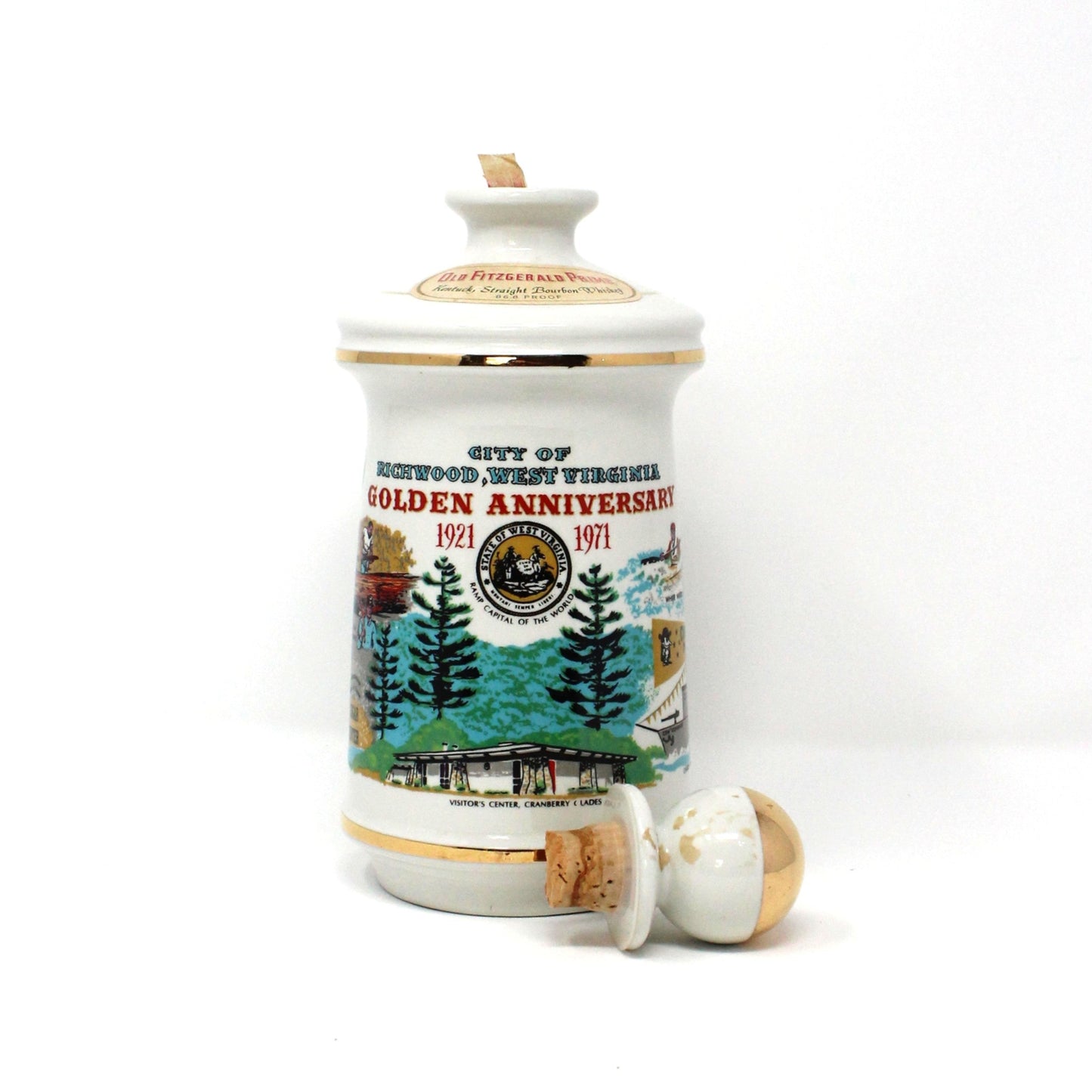 Decanter with Stopper, Old Fitzgerald, Golden Anniversary, City of Richwood West Virginia, 1921 - 1971, Vintage, SOLD