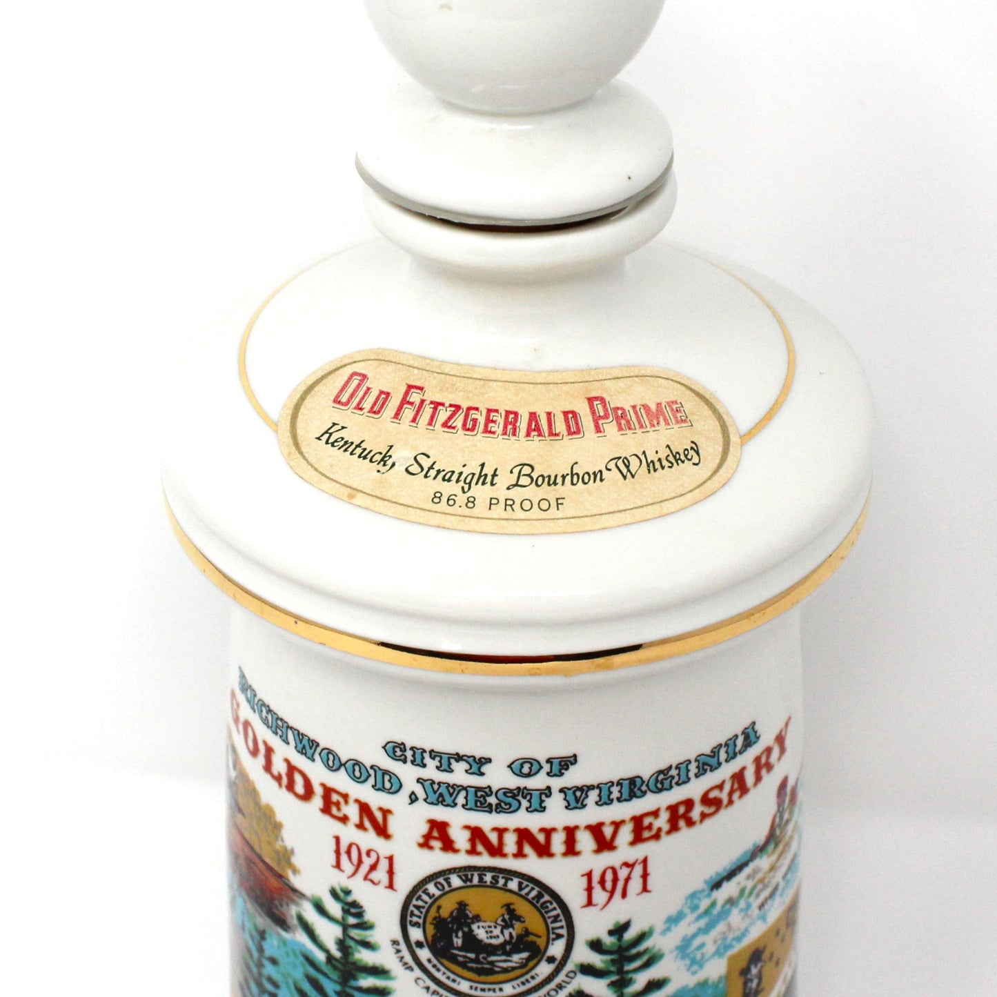 Decanter with Stopper, Old Fitzgerald, Golden Anniversary, City of Richwood West Virginia, 1921 - 1971, Vintage, SOLD