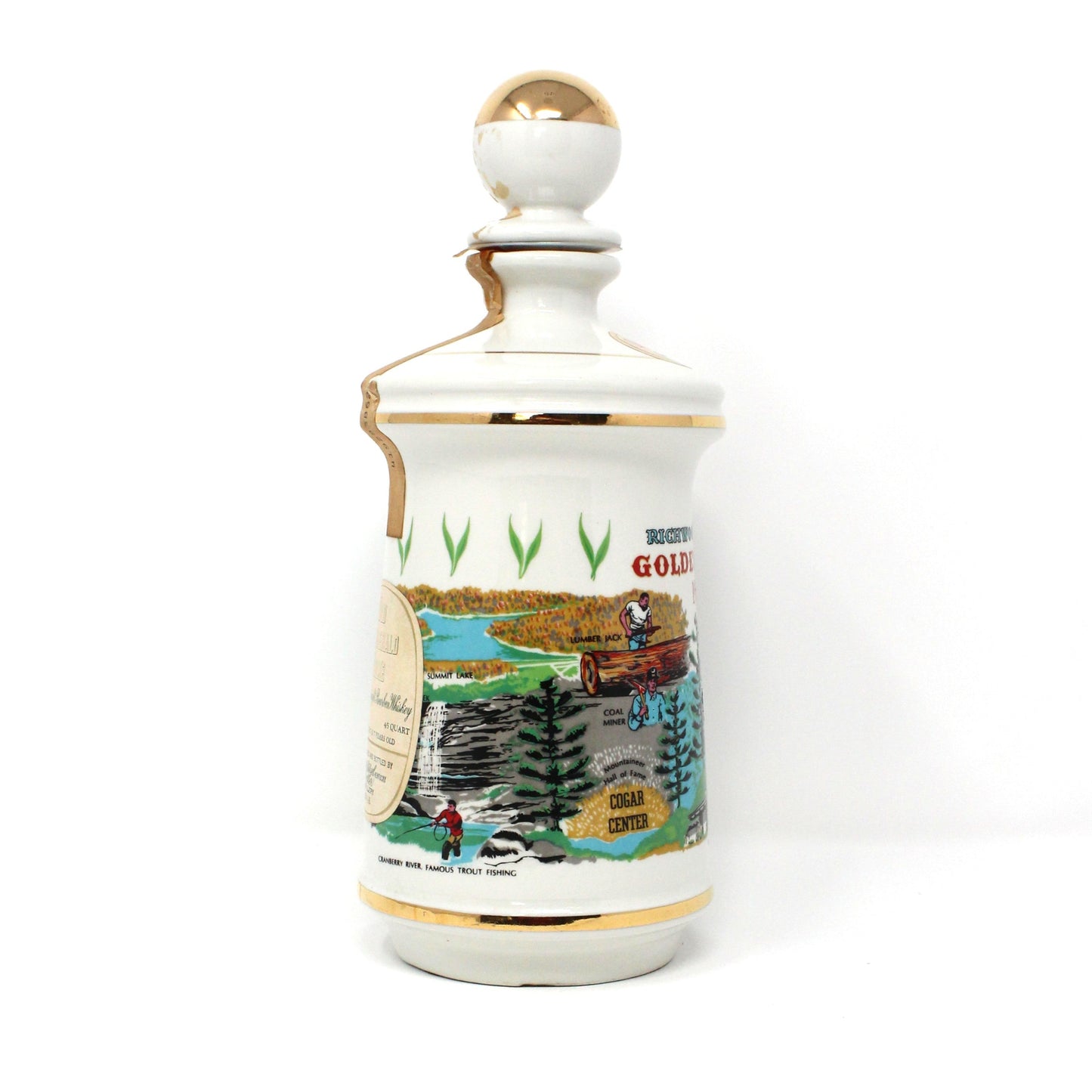 Decanter with Stopper, Old Fitzgerald, Golden Anniversary, City of Richwood West Virginia, 1921 - 1971, Vintage, SOLD