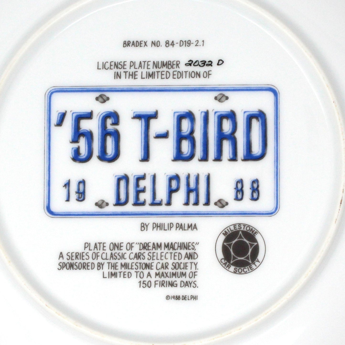 Decorative Plate, Dream Machines by Delphi, Mid Century Cars, 1956 T-Bird, Vintage, 1988
