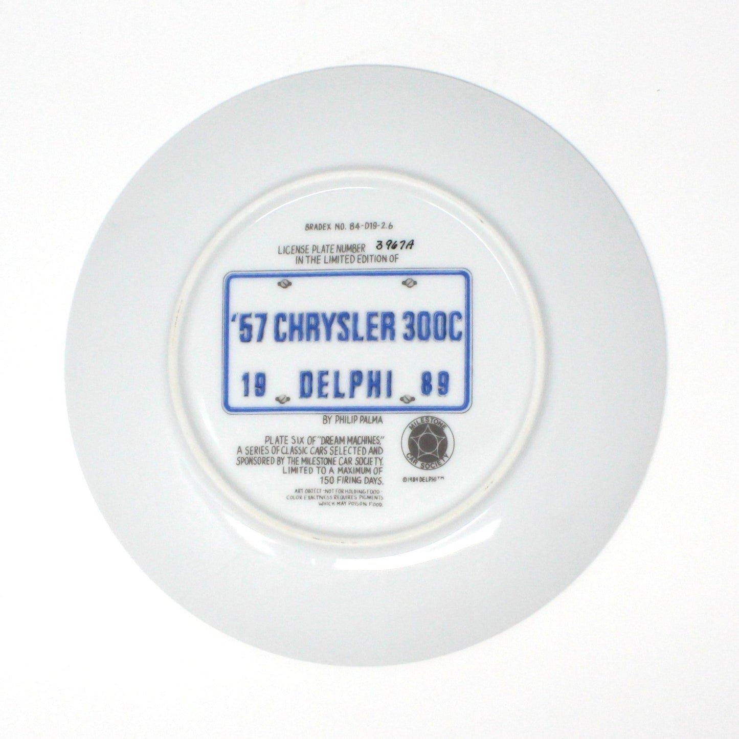 Decorative Plate, Dream Machines by Delphi, Mid Century Cars, 1957 Chrysler 300C, Vintage, 1989