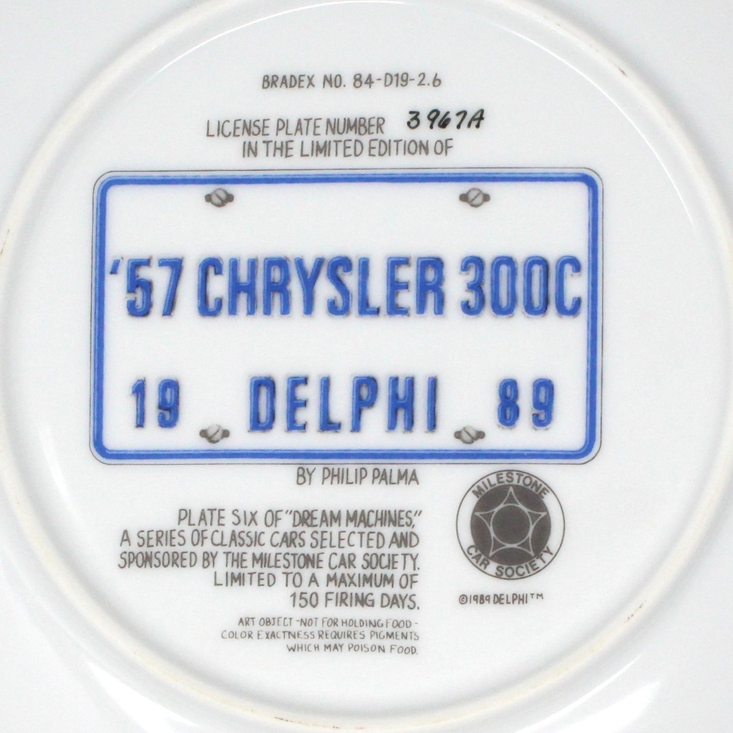 Decorative Plate, Dream Machines by Delphi, Mid Century Cars, 1957 Chrysler 300C, Vintage, 1989