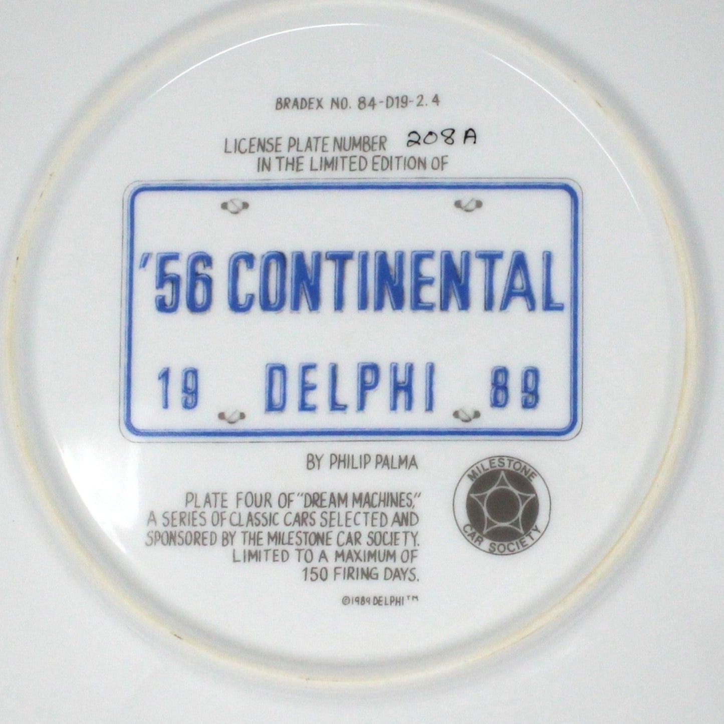 Decorative Plate, Dream Machines by Delphi, Mid Century Cars, 1956 Continental, Vintage, 1989