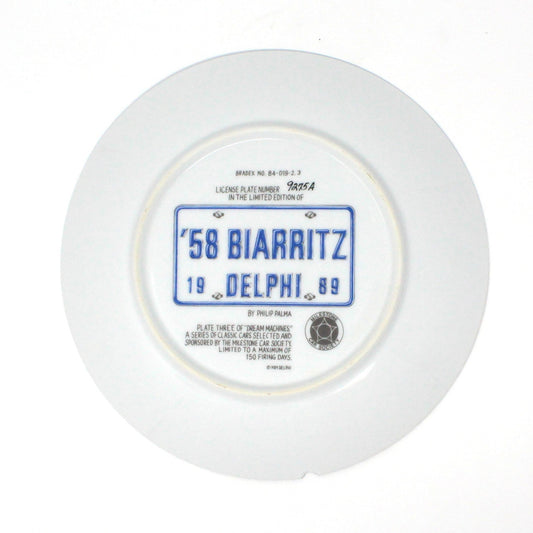 Decorative Plate, Dream Machines by Delphi, Mid Century Cars, 1958 Biarritz, Vintage, 1989