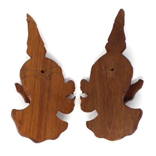 Wood Carving, Thai Carved Wood Faces, Thailand Temple Guard, Wall Plaques, Mythological Thai Hindu Decoration, Vintage