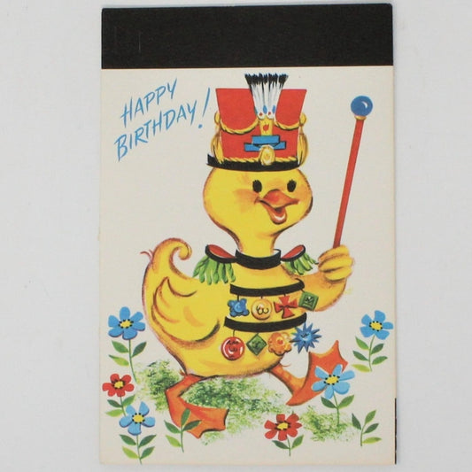 vintage children's birthday card, Unused.  Yellow duck marching band