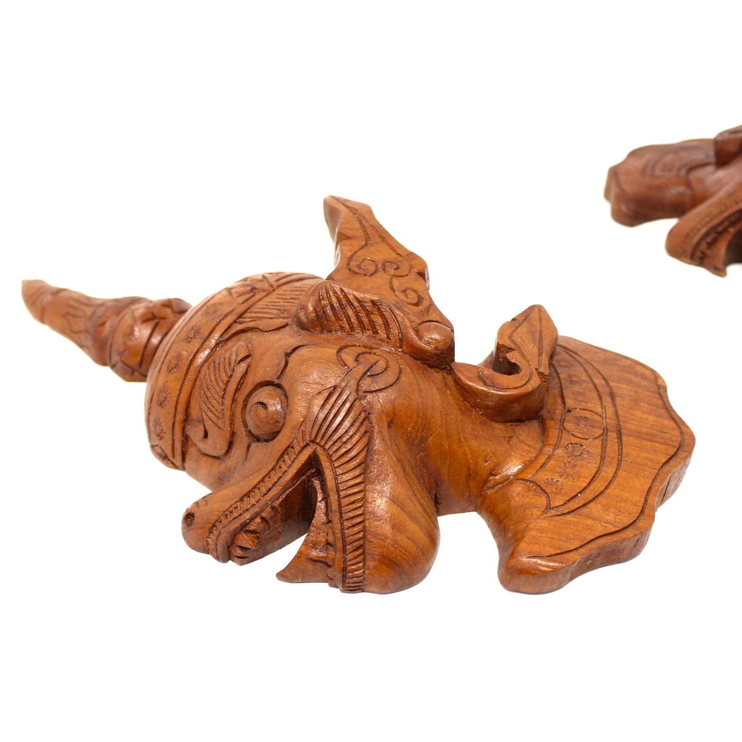 Thai Carved Wood Faces, Thailand Temple Guard, Wall Plaques, Mythological Thai Hindu Decoration, Vintage