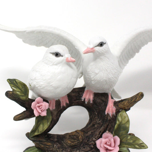 Figurine, Wellington Dove Collection, Two White Doves on Branch, Bisque Porcelain, Vintage
