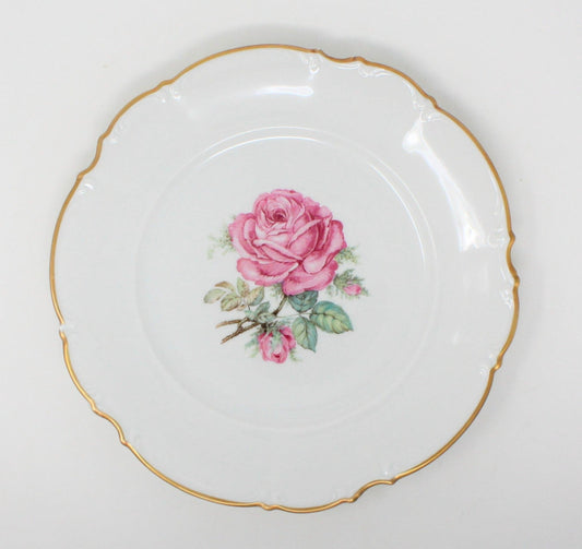 Dinner Plate, Hutschenreuther, The Dundee, Pink Rose, Bavaria, Germany, Vintage (Chip)