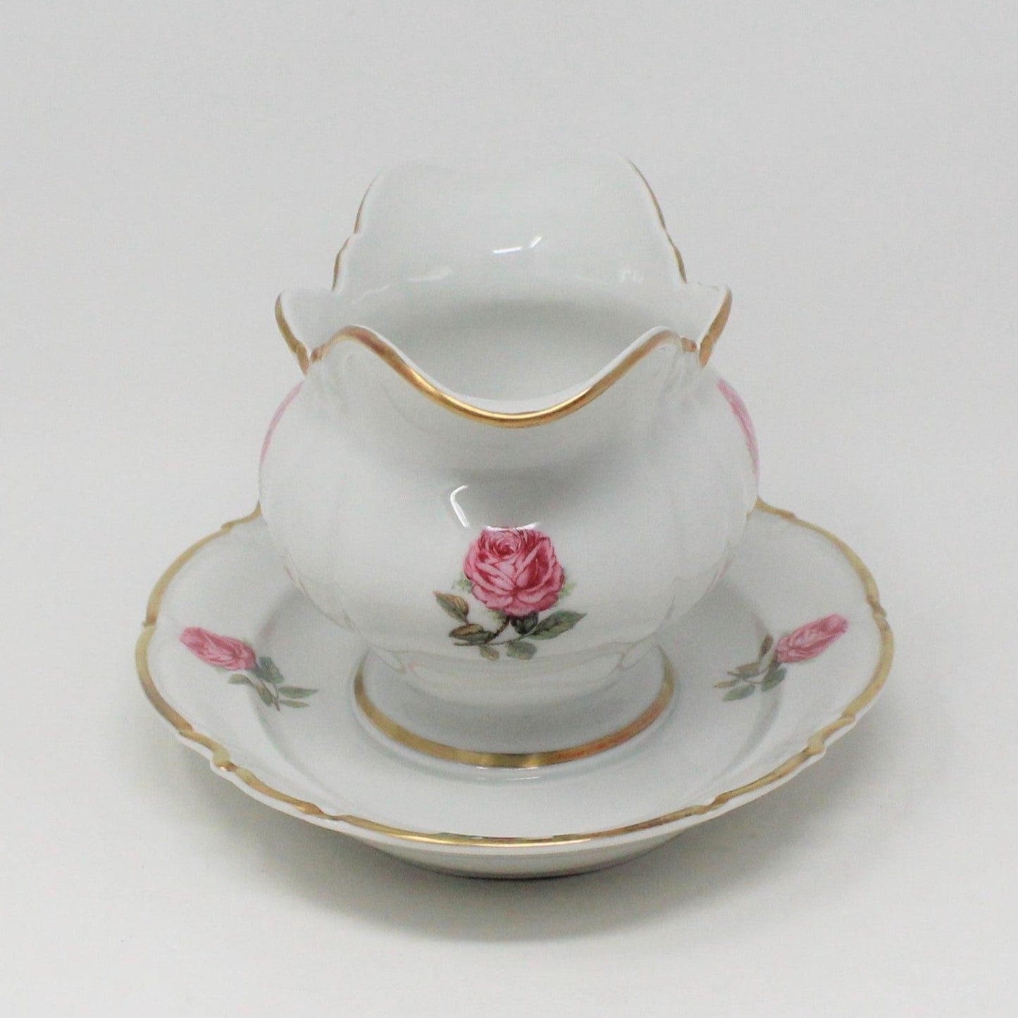 Gravy Boat / Saucière with Underplate, Hutschenreuther, The Dundee, Pink Rose, Bavaria, Germany, Vintage