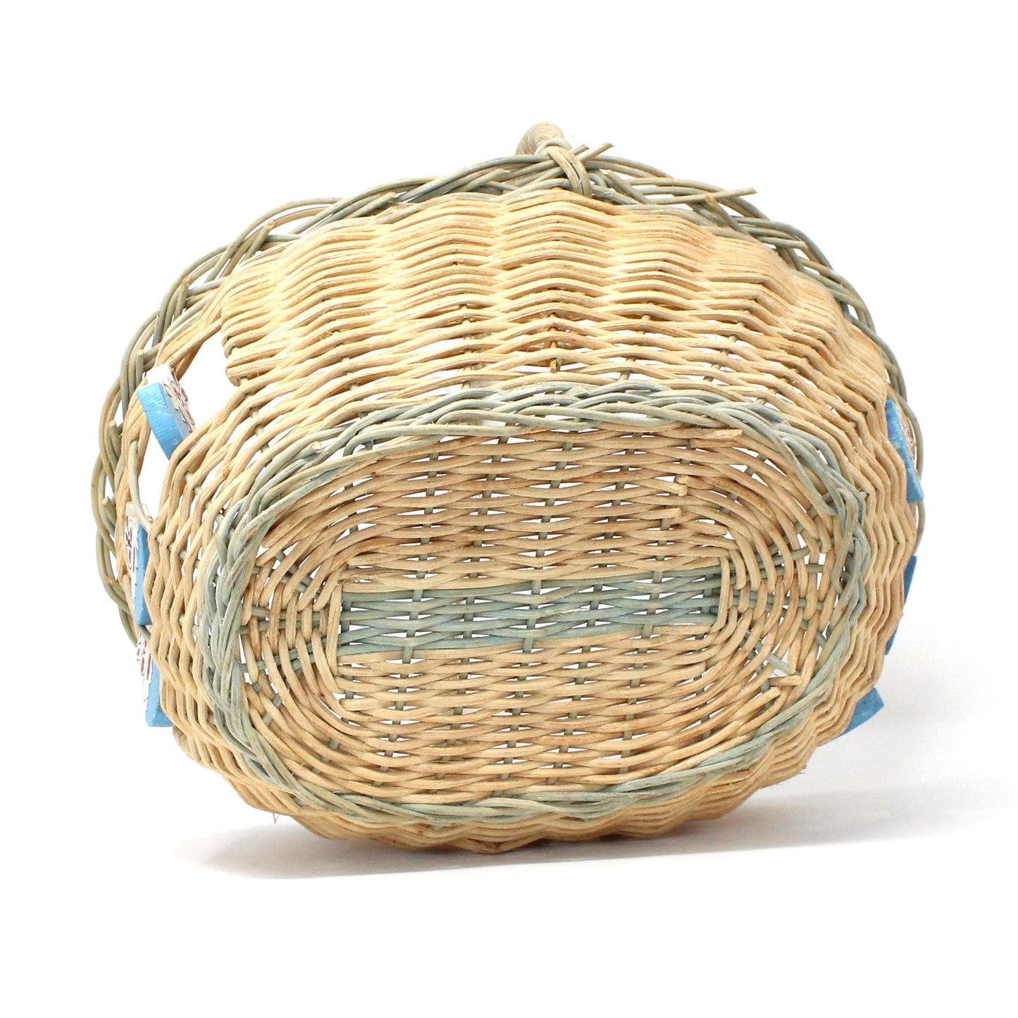 Basket, Easter Basket, Hand Painted Wooden Rabbits, Oval with Handle, Vintage