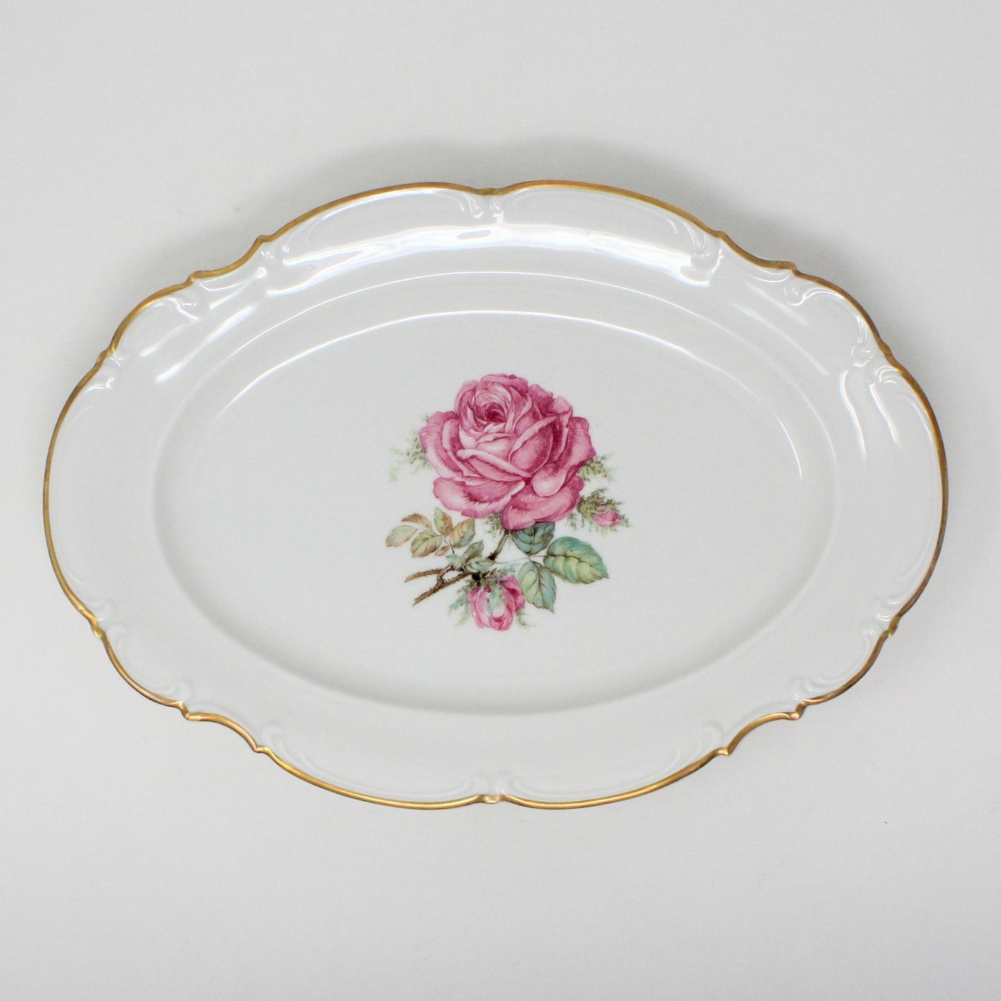 Serving Platter, Hutschenreuther, The Dundee, Pink Rose, Bavaria, Germany, Vintage 13"