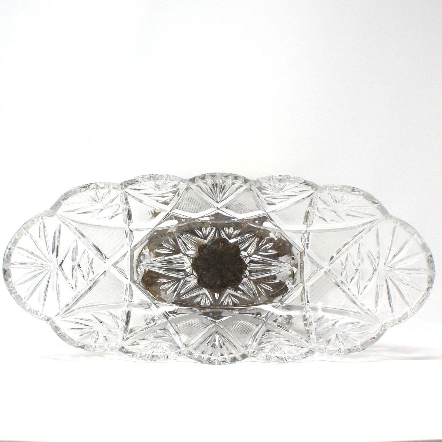 Bowl Pedestal Fruit Bowl, Cherub, Marble & Crystals, Hollywood Regency, Mid Century, Vintage, 12"