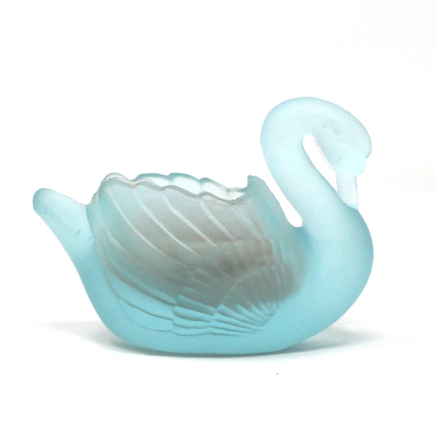 Candle Holder, Swan, Blue Glass Votive Holder, Frosted Glass, Vintage, 1980's