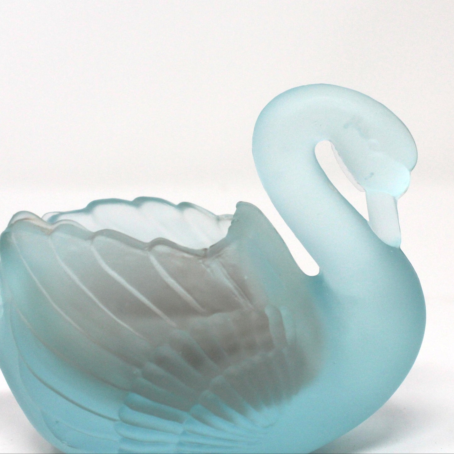 Candle Holder, Swan, Blue Glass Votive Holder, Frosted Glass, Vintage, 1980's