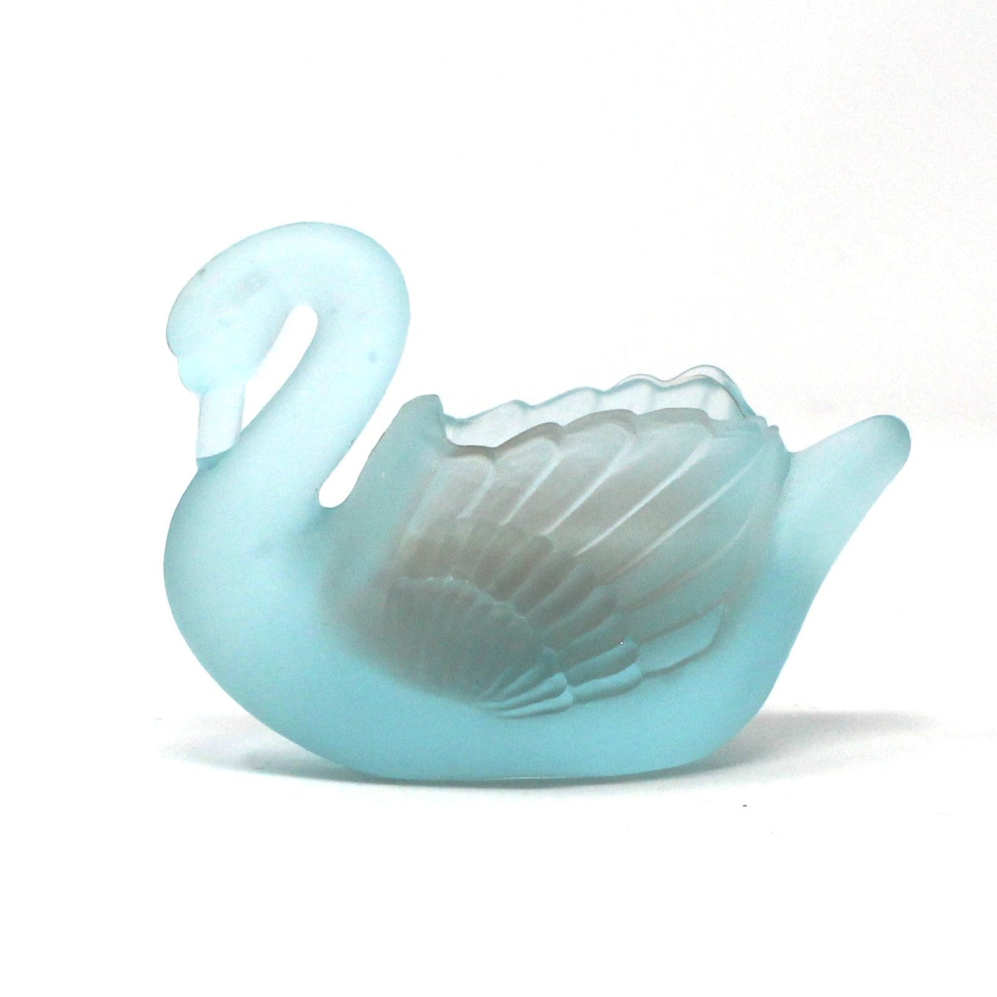 Candle Holder, Swan, Blue Glass Votive Holder, Frosted Glass, Vintage, 1980's