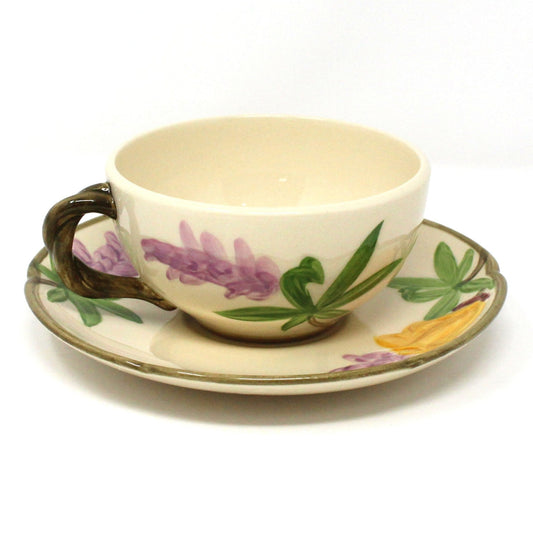 Teacup & Saucer, Franciscan, Poppy, Half Moon Mark, Vintage USA, 1950's