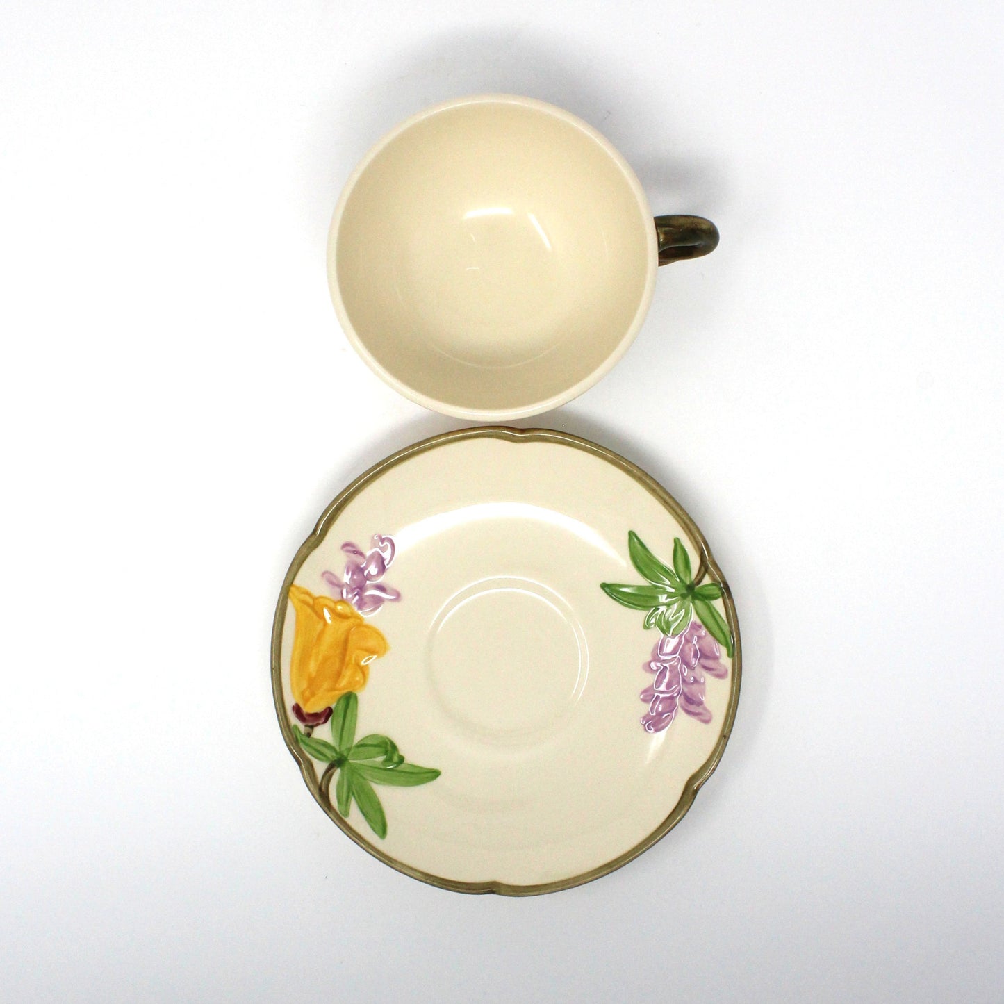 Teacup & Saucer, Franciscan, Poppy, Half Moon Mark, Vintage USA, 1950's