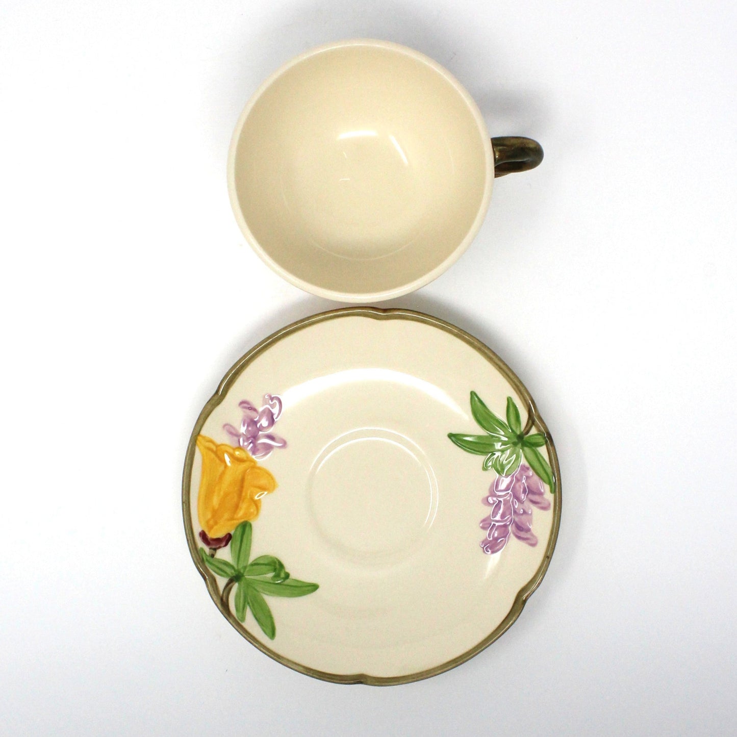 Teacup & Saucer, Franciscan, Poppy, Half Moon Mark, Vintage USA, 1950's