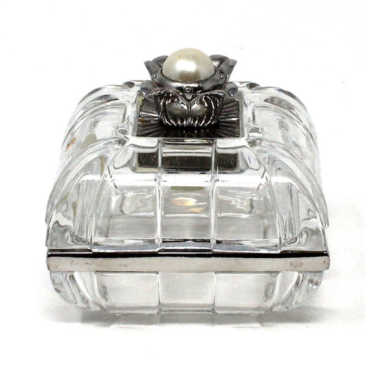 Trinket Box, Lenox, Lead Crystal Box, Silver & Pearl Accent, Vanity Ring Box, Germany, Vintage
