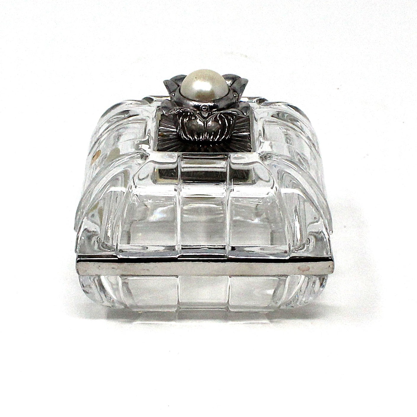 Trinket Box, Lenox, Lead Crystal Box, Silver & Pearl Accent, Vanity Ring Box, Germany, Vintage