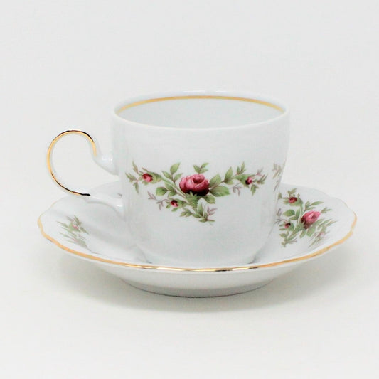 Coffee Cup and Saucer, Johann Haviland, Moss Rose, Thailand, Vintage