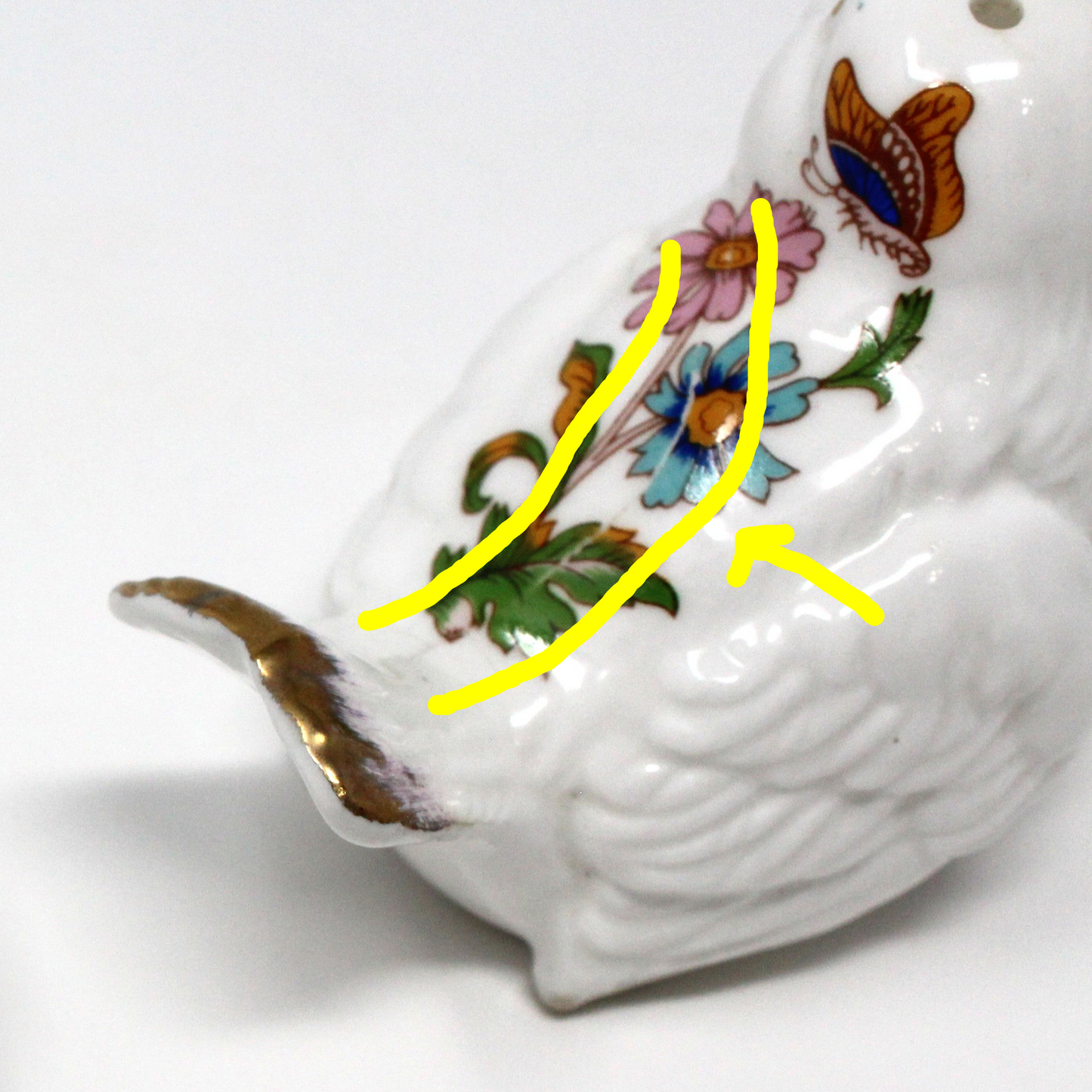 Salt and Pepper Shakers, White Birds with Flowers & Butterflies, Bone China, Vintage