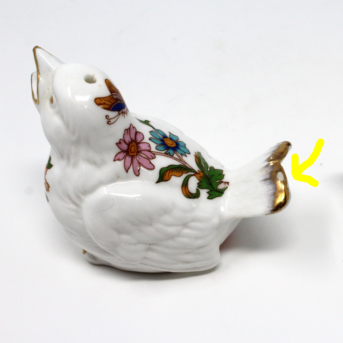 Salt and Pepper Shakers, White Birds with Flowers & Butterflies, Bone China, Vintage