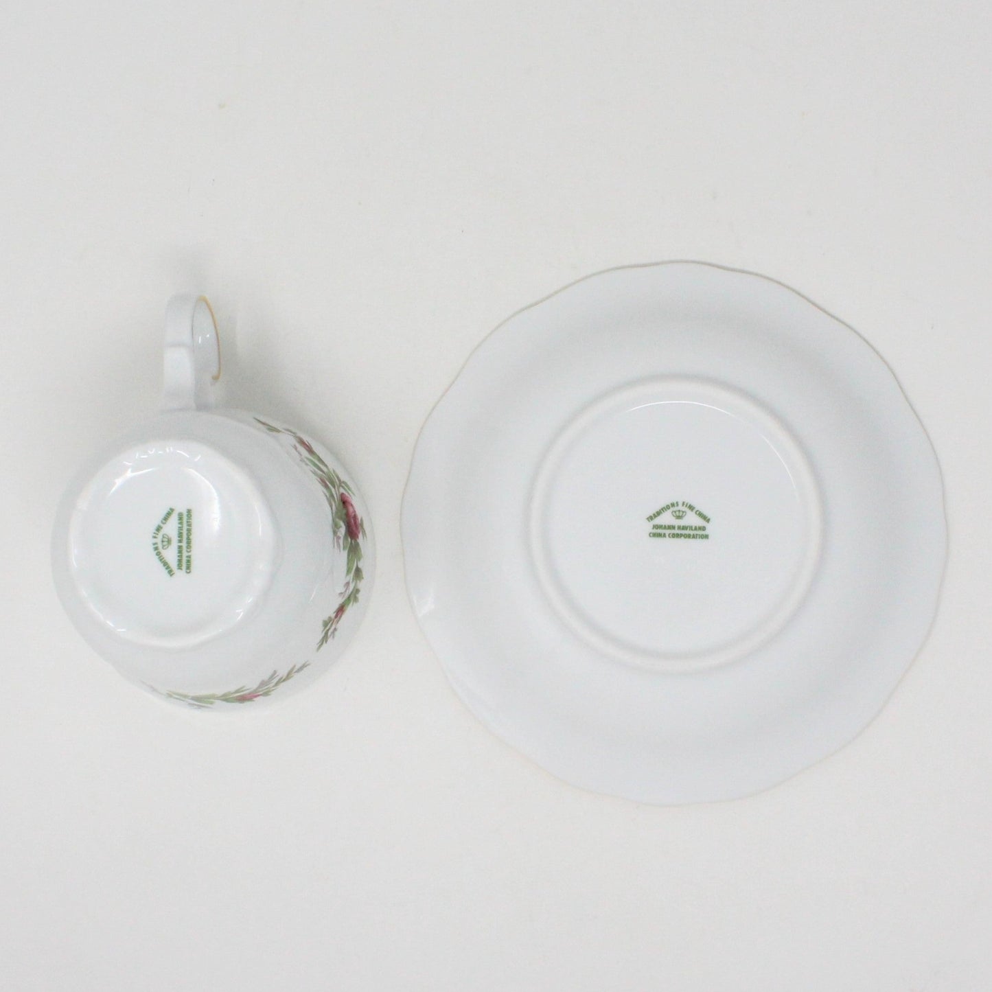 Coffee Cup and Saucer, Johann Haviland, Moss Rose, Thailand, Vintage