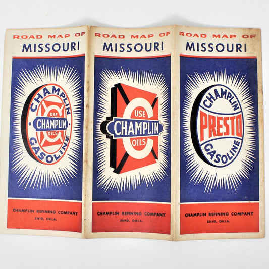 Road Map, Champlin Presto Gasoline, Rand McNally, Missouri, Vintage 1948