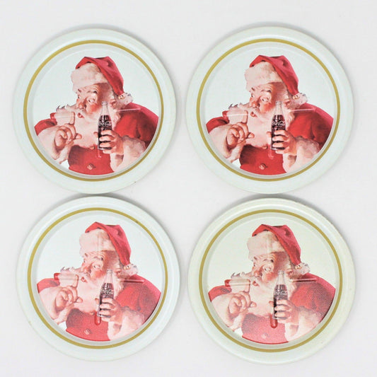 Coasters, Ohio Art Metal, Coca Cola Sundblom Santa, Shhhh / Quiet, Vintage