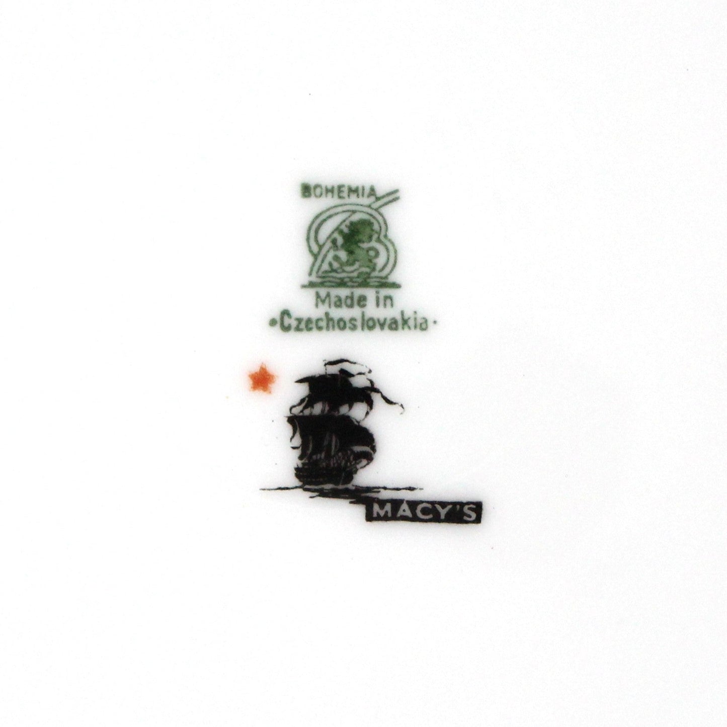 Cake Plate Serving Set, Dessert / Salad Square Plates, Floral & Gold Filigree, Bohemia Ceramic Works, Antique, 13 Pc Set