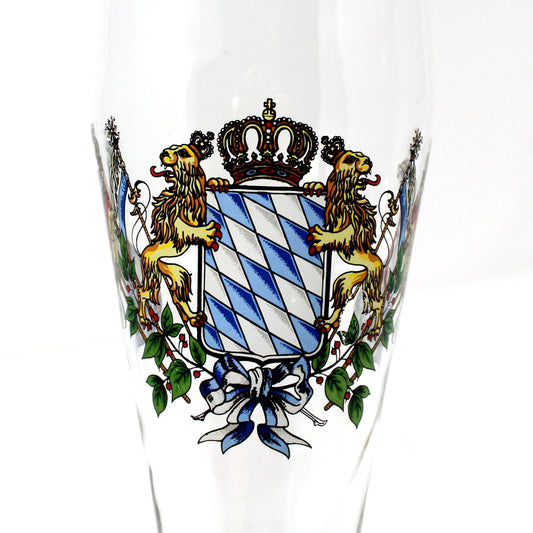 Beer / Pilsner Glass, Bavarian Lion Crest, Wittelsbach Dynasty, Swirled Base, Vintage