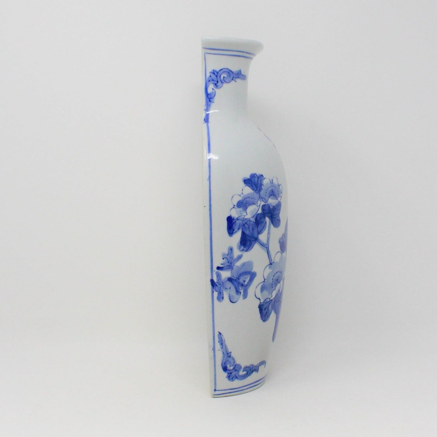 Vase, Wall Pocket, Oriental Blue and White Floral, Porcelain