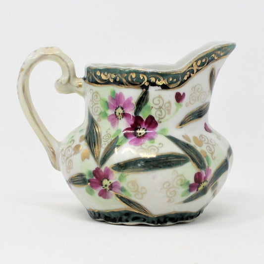 Creamer, Hand Painted Floral, Purple & Green, Japan Antique