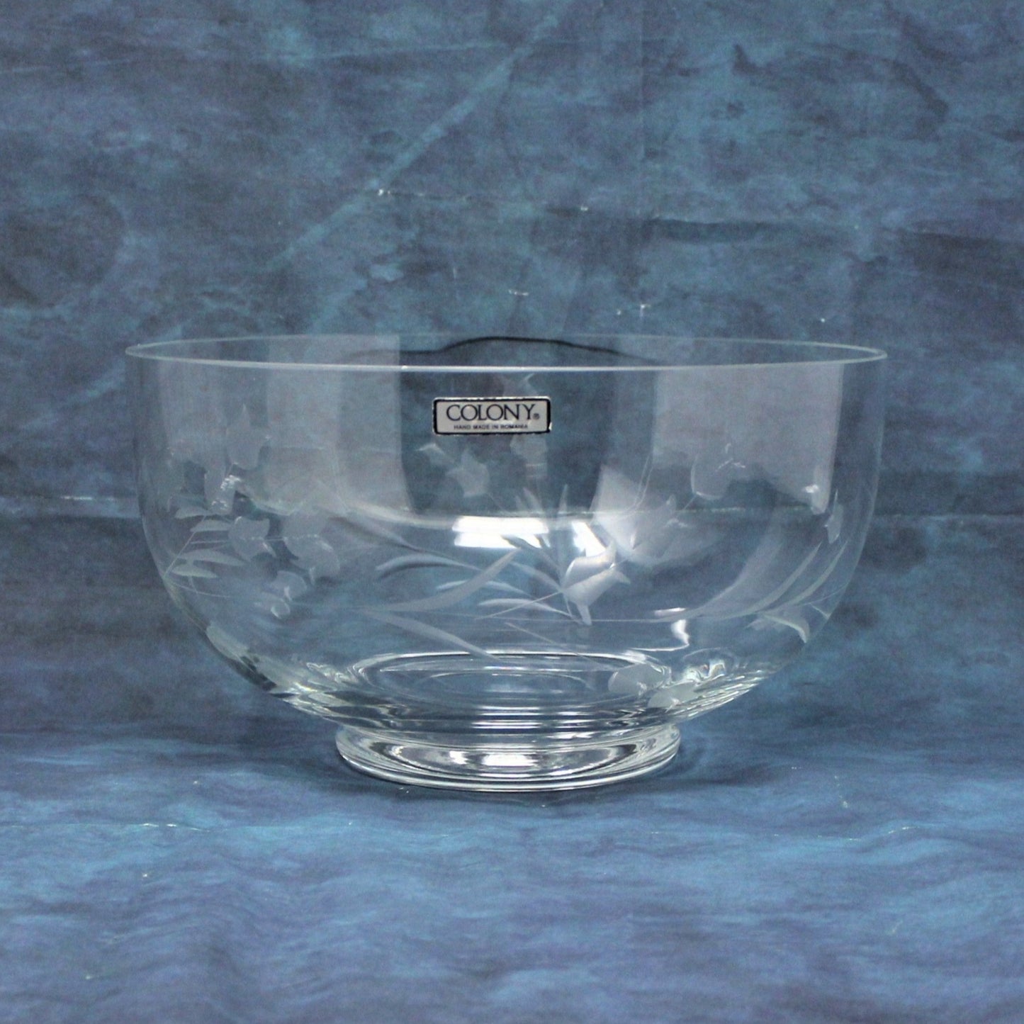 Bowl, Colony Glass, Etched Tulips, Hand Made, Vintage Romania