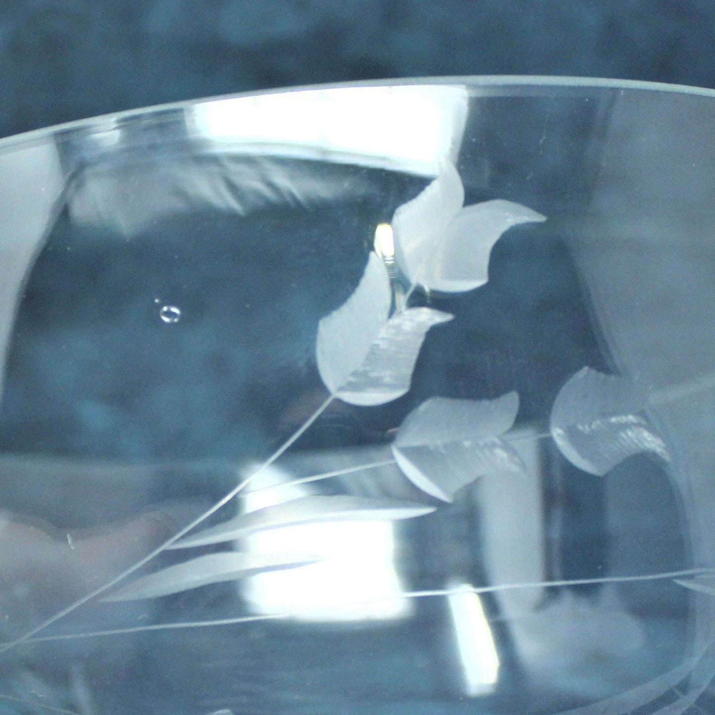 Bowl, Colony Glass, Etched Tulips, Hand Made, Vintage Romania