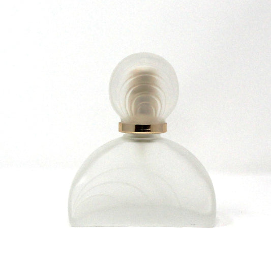 Perfume Bottle, Half Moon Shaped Frosted Glass with Art Decor Style Swirls, Spray Top, Vintage
