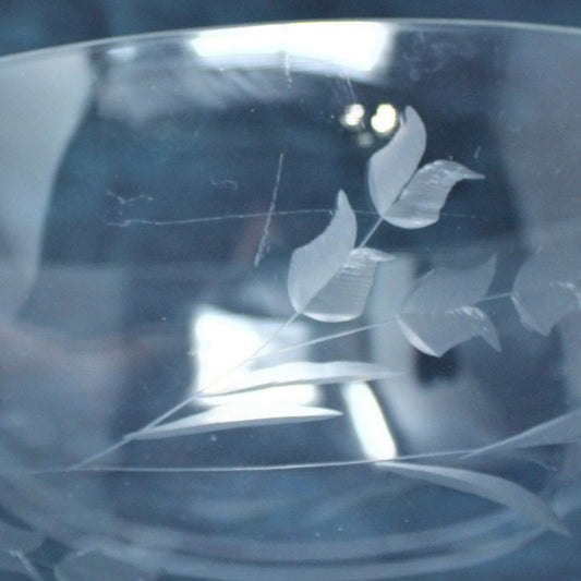 Bowl, Colony Glass, Etched Tulips, Hand Made, Vintage Romania