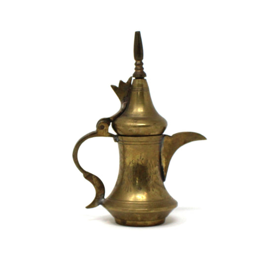 Coffee Pot, Middle Eastern Dallah, Hand Carved Brass, Arabic Coffee Pot, Vintage 5"