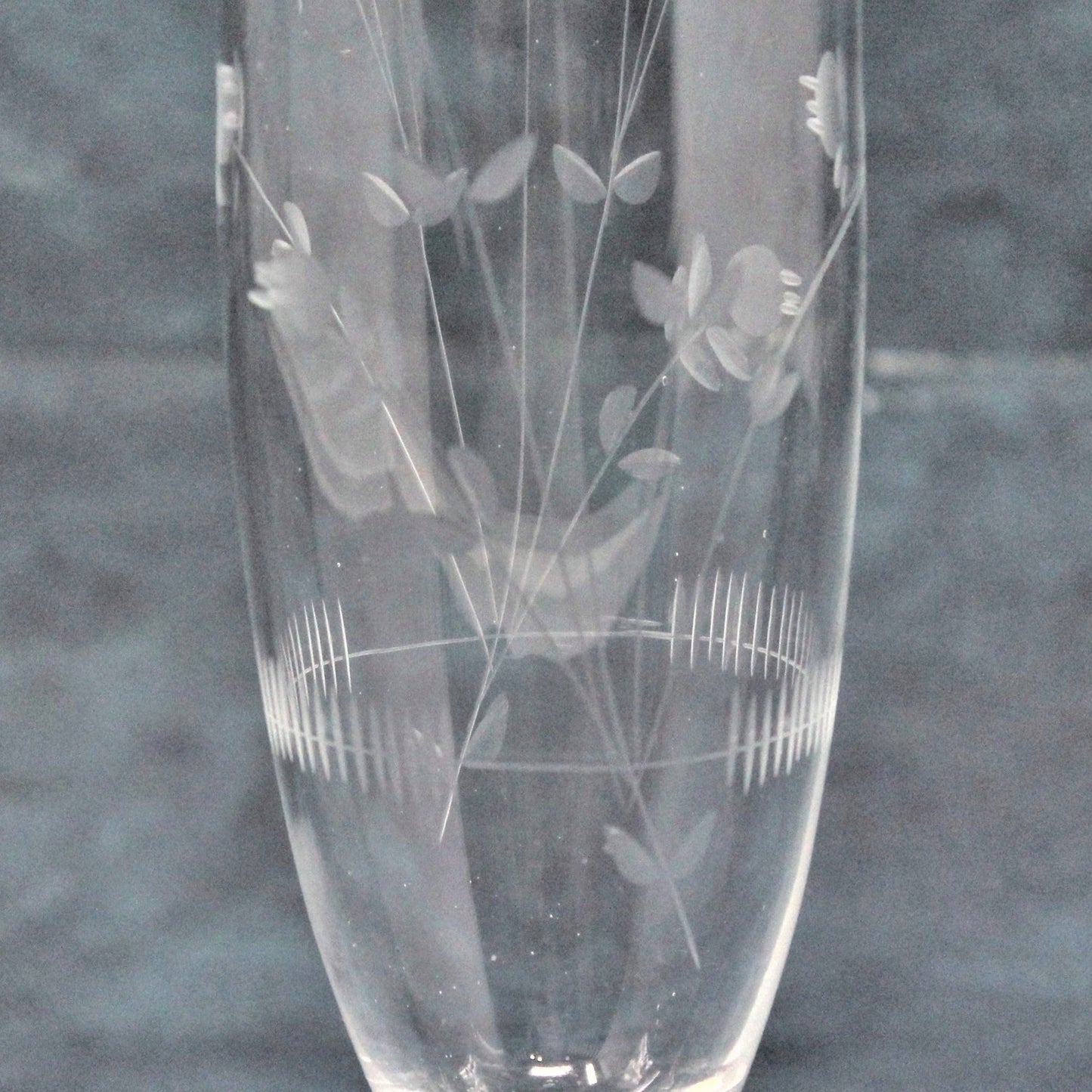 Bud Vase, Plum Blossom, Etched Glass, Vintage 1970's