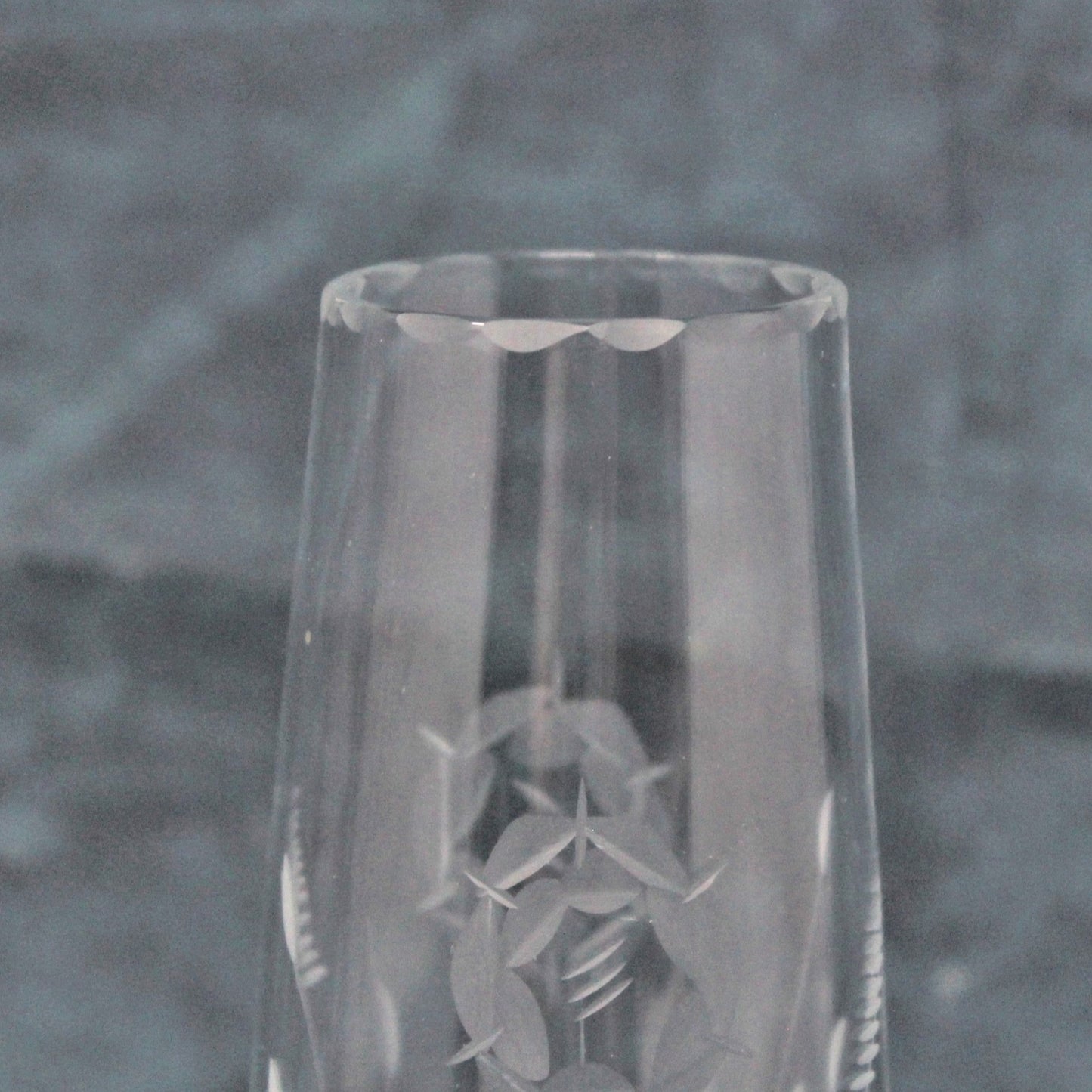 Bud Vase, Plum Blossom, Etched Glass, Vintage 1970's
