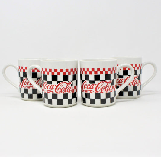 Mugs, Gibson, Coca Cola, Racing Checkers Black/Red, Set of 4