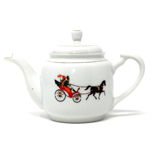 Teapot, Victorian Couple on Horse-Drawn Carriage, Golden China ROC, Vintage