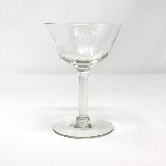 Champagne / Tall Sherbet, Cut / Etched Rose and Leaves, Blown Glass, Set of 5, Vintage