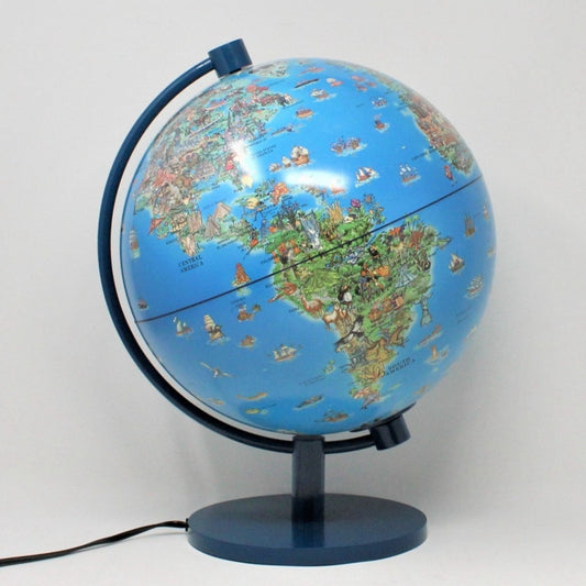 World Globe: Dinoz Illuminated Children's Desktop Globe, Explorer Illustrations, China, Vintage 1990s - SOLD