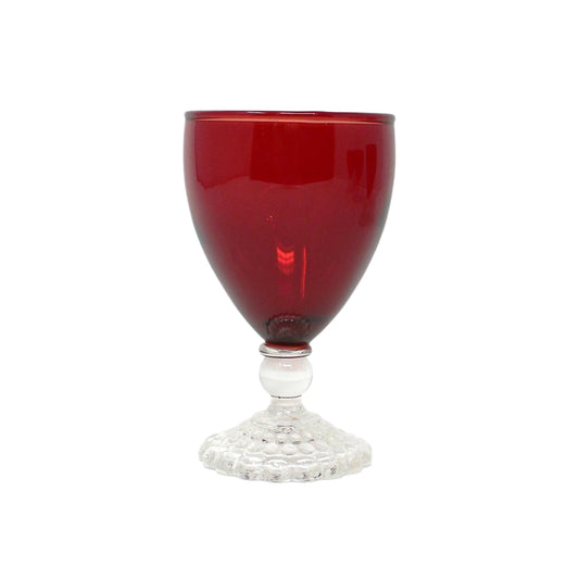 Glasses, Cocktail Stemware, Anchor Hocking, Bubble Foot Ruby, Stemmed, Set of 5, Mid Century, Claret, Vintage