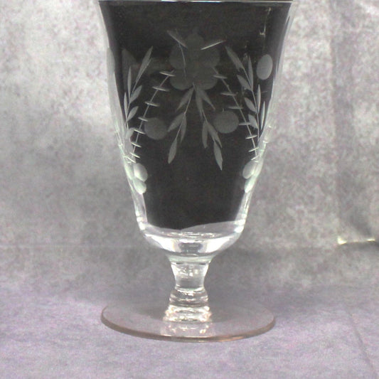 Glasses, Cocktail / Wine / Juice Glasses, Footed, Cut / Etched Crystal Florals, Optic Glass, Set of 4,  Vintage