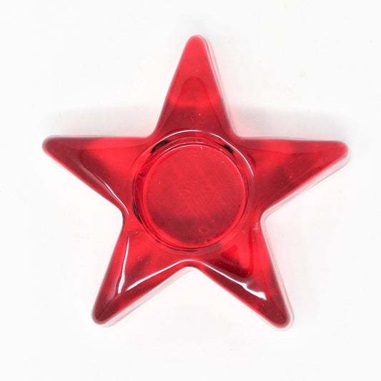 Candle Holder, Ruby Red Star Shaped Tealight Holder, Red Glass