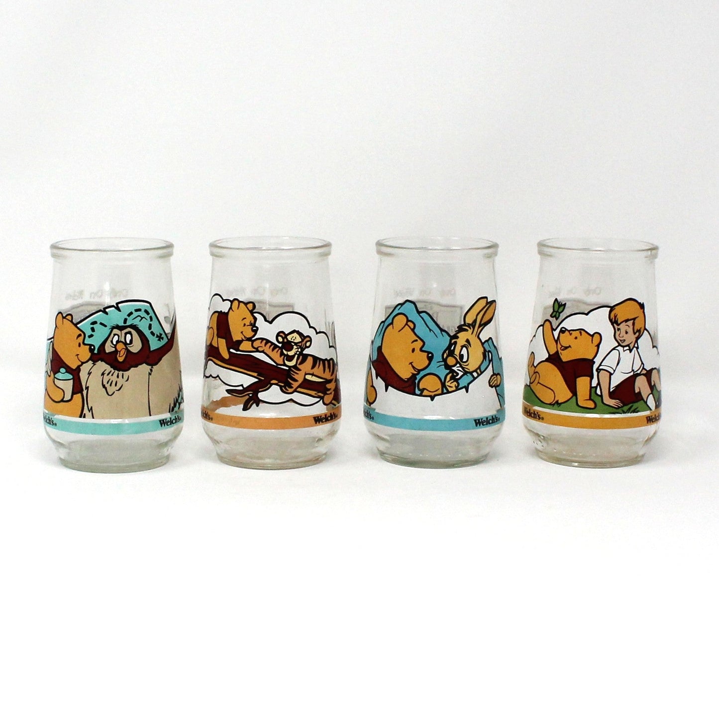 Juice Glasses, Welch's Jelly Jar Glasses, Disney Winnie the Pooh Set of 4, Grand Adventure, Vintage